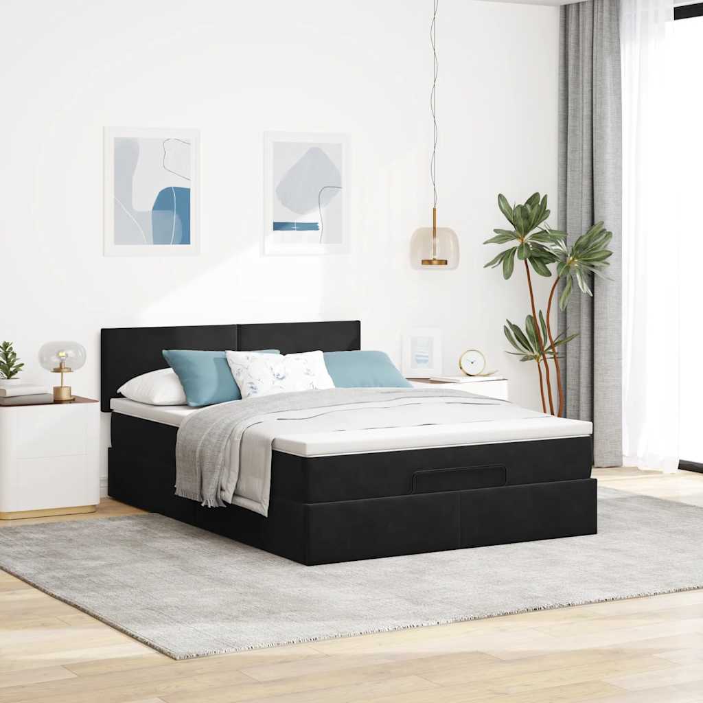 Ottoman bed met matras en LED's 140x190cm fluweel zwart is nu te koop bij PeponiXL, paradijselijk wonen!