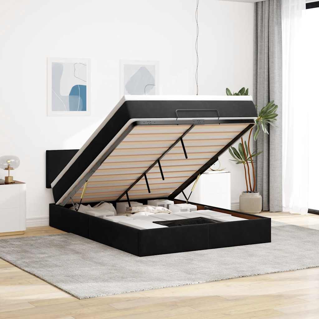 Ottoman bed met matras en LED's 140x190cm fluweel zwart is nu te koop bij PeponiXL, paradijselijk wonen!