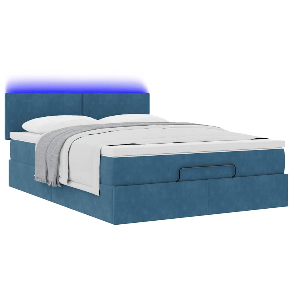 Ottoman bed met matras en LED's 140x190cm fluweel donkerblauw is nu te koop bij PeponiXL, paradijselijk wonen!