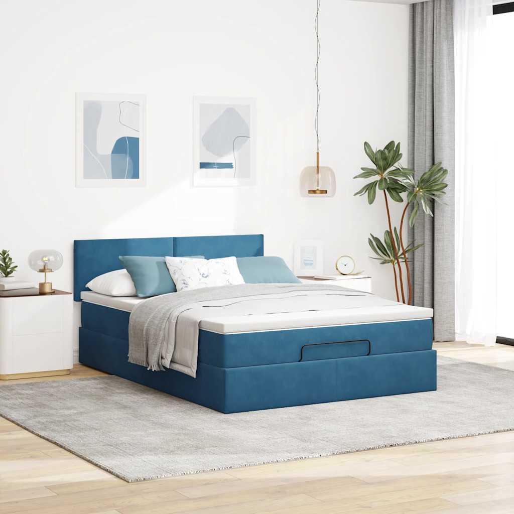 Ottoman bed met matras en LED's 140x190cm fluweel donkerblauw is nu te koop bij PeponiXL, paradijselijk wonen!
