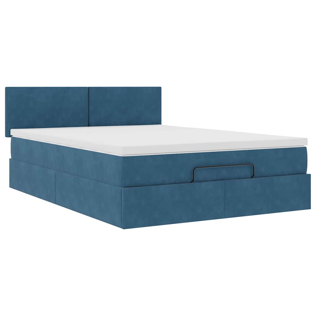Ottoman bed met matras en LED's 140x190cm fluweel donkerblauw is nu te koop bij PeponiXL, paradijselijk wonen!