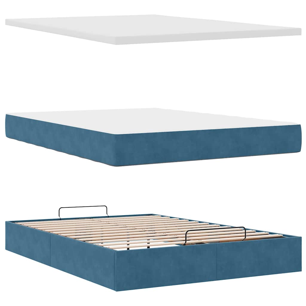 Ottoman bed met matras en LED's 140x190cm fluweel donkerblauw is nu te koop bij PeponiXL, paradijselijk wonen!