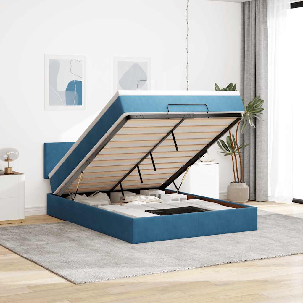 Ottoman bed met matras en LED's 140x190cm fluweel donkerblauw is nu te koop bij PeponiXL, paradijselijk wonen!