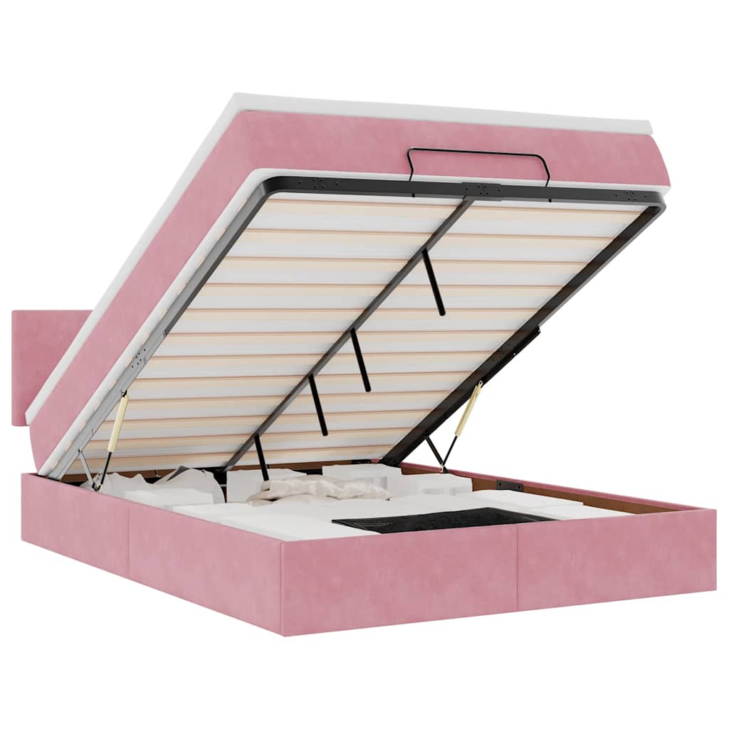 Ottoman bed met matras en LED's 140x190cm fluweel roze is nu te koop bij PeponiXL, paradijselijk wonen!