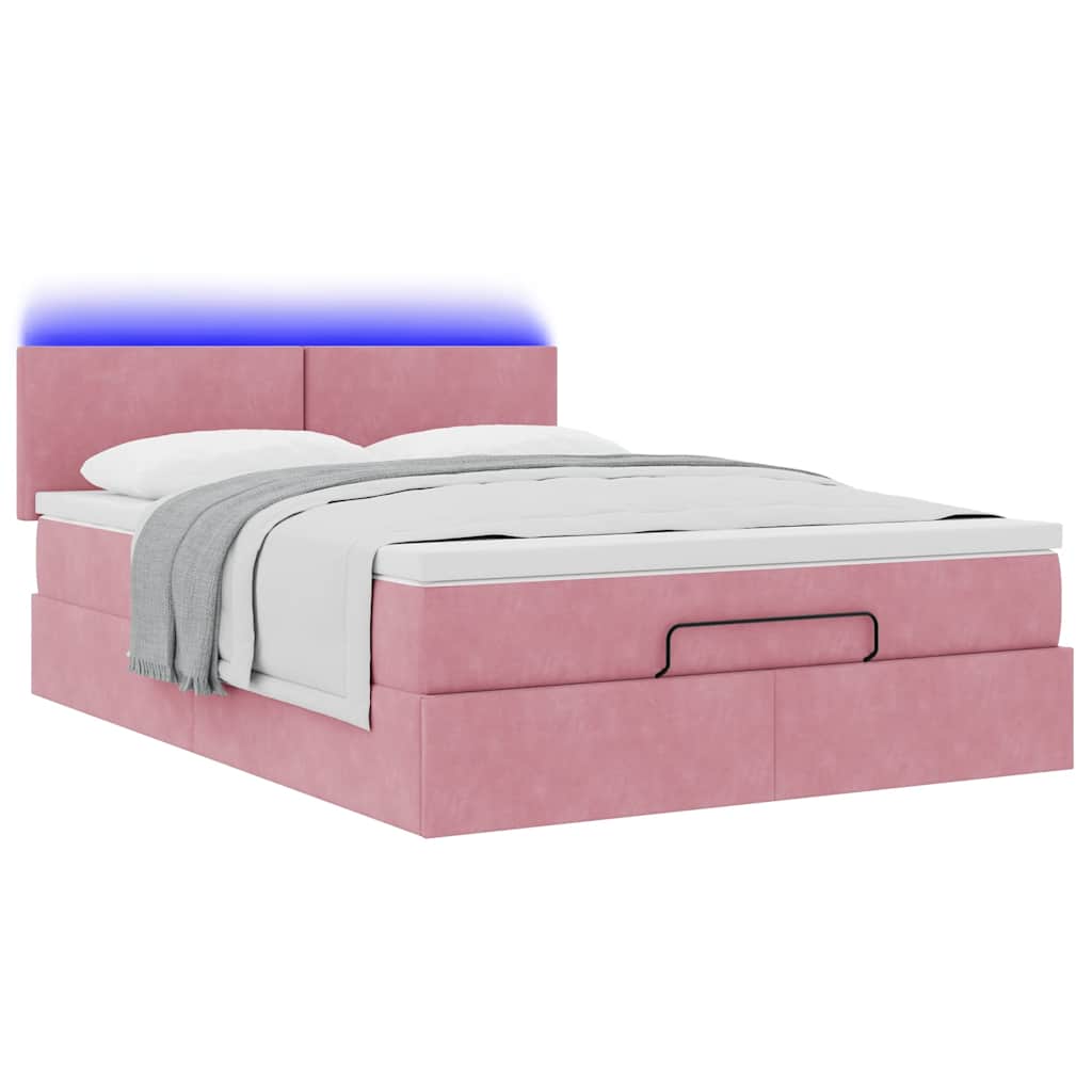 Ottoman bed met matras en LED's 140x190cm fluweel roze is nu te koop bij PeponiXL, paradijselijk wonen!