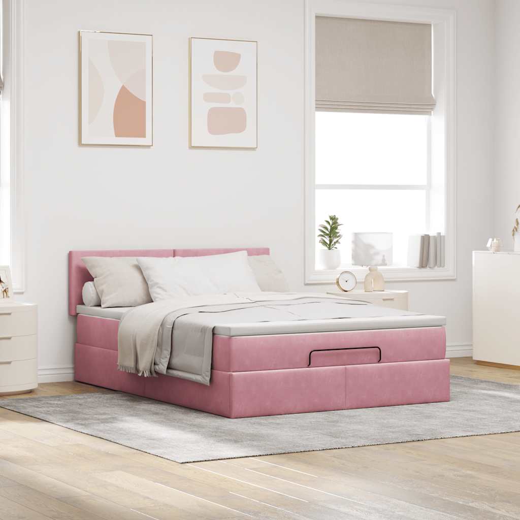 Ottoman bed met matras en LED's 140x190cm fluweel roze is nu te koop bij PeponiXL, paradijselijk wonen!