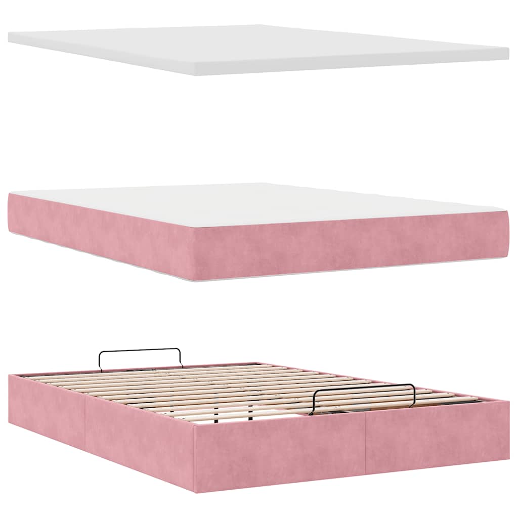 Ottoman bed met matras en LED's 140x190cm fluweel roze is nu te koop bij PeponiXL, paradijselijk wonen!