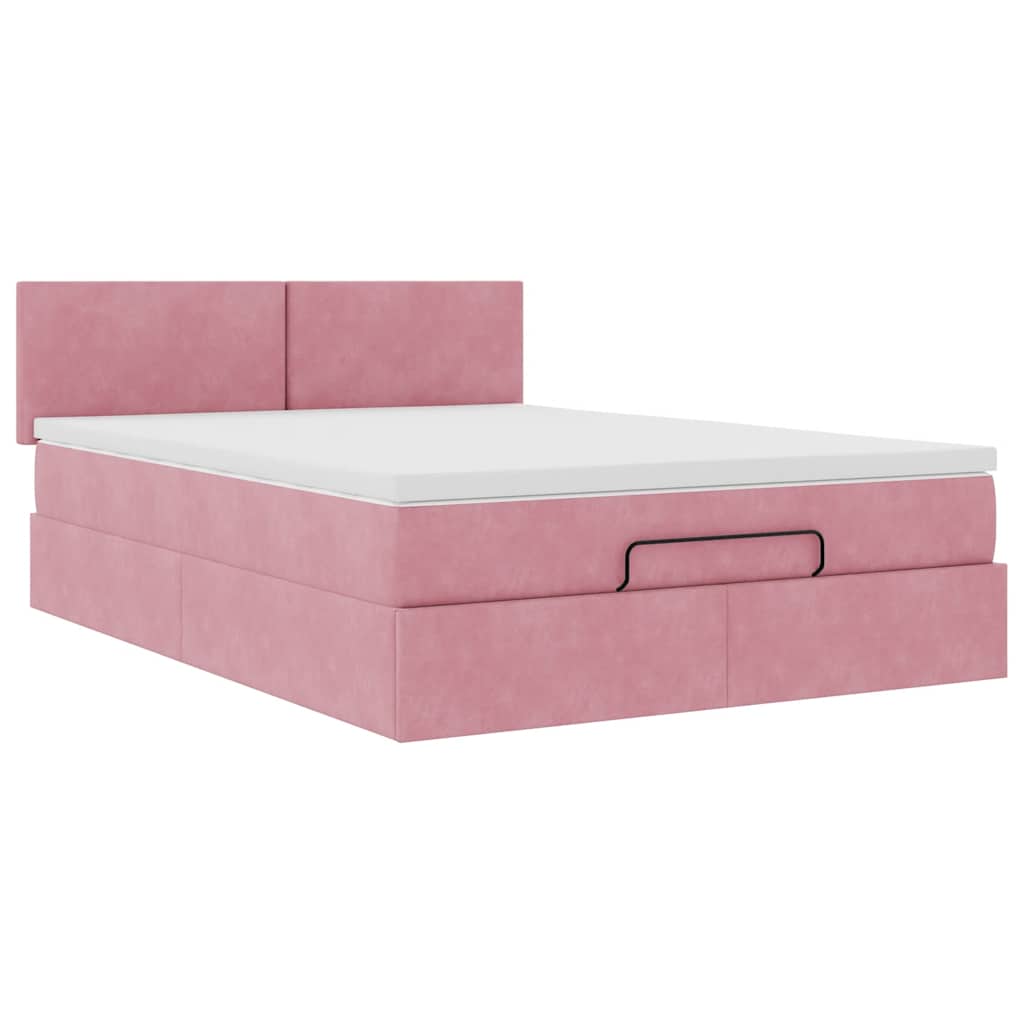 Ottoman bed met matras en LED's 140x200cm fluweel roze is nu te koop bij PeponiXL, paradijselijk wonen!