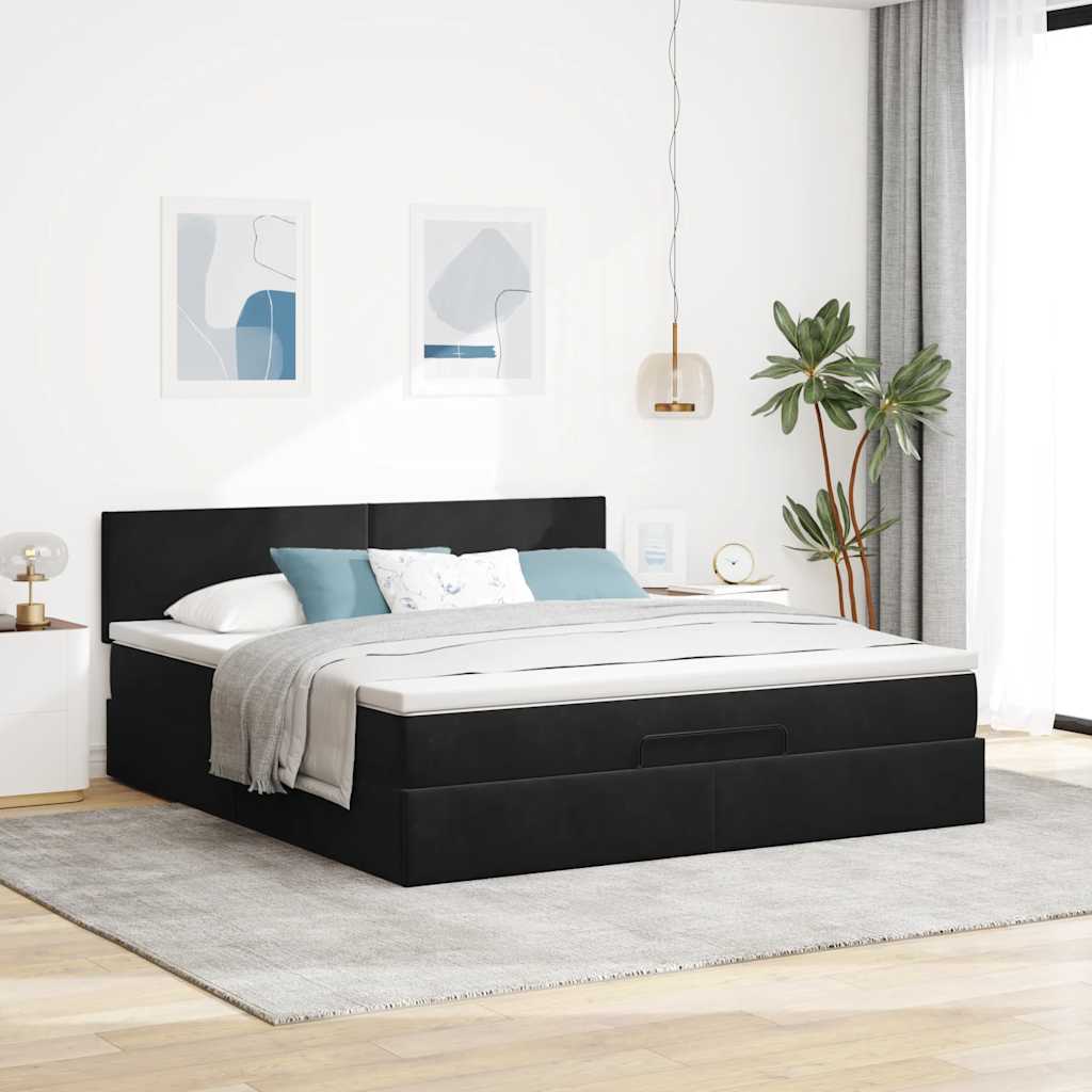 Ottoman bed met matras en LED's 160x200cm fluweel zwart is nu te koop bij PeponiXL, paradijselijk wonen!