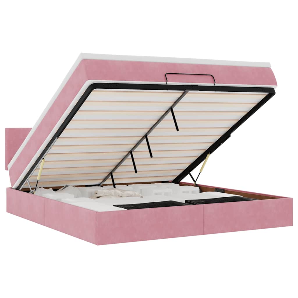 Ottoman bed met matras en LED's 160x200cm fluweel roze is nu te koop bij PeponiXL, paradijselijk wonen!