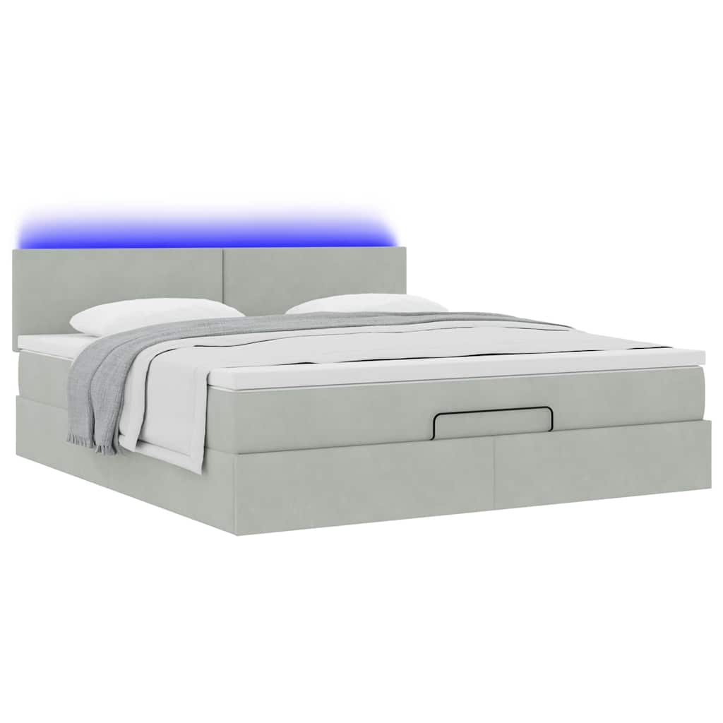 Ottoman bed met matras en LED's 180x200cm fluweel lichtgrijs is nu te koop bij PeponiXL, paradijselijk wonen!