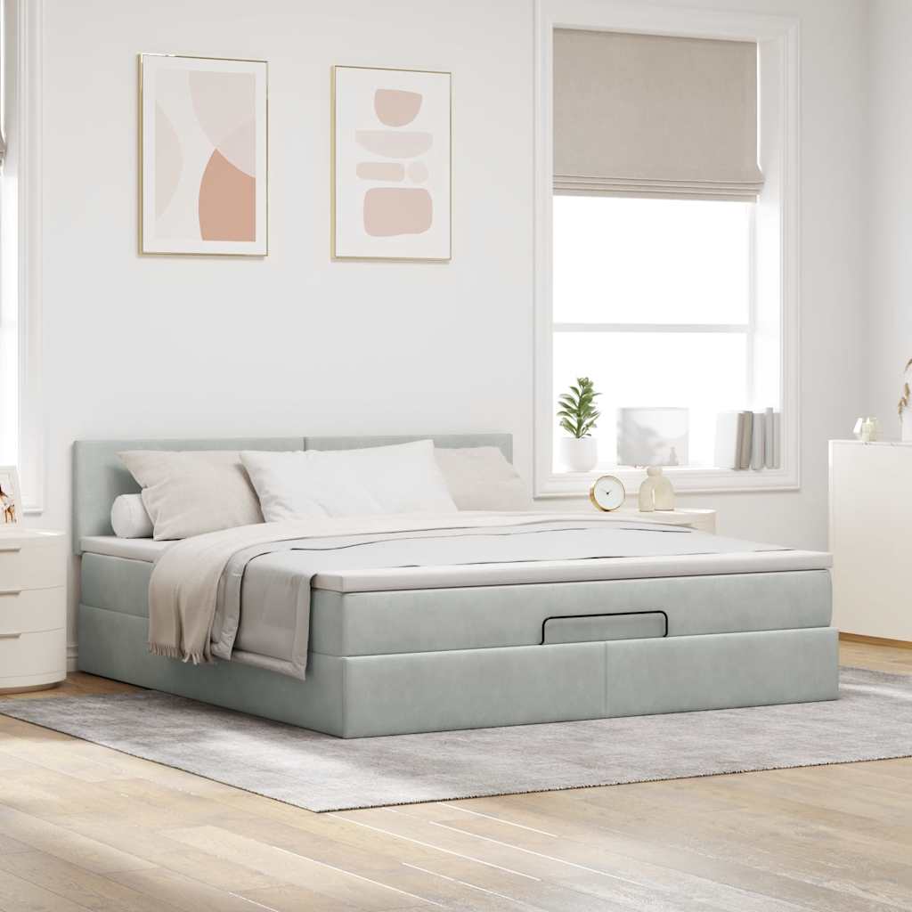 Ottoman bed met matras en LED's 180x200cm fluweel lichtgrijs is nu te koop bij PeponiXL, paradijselijk wonen!