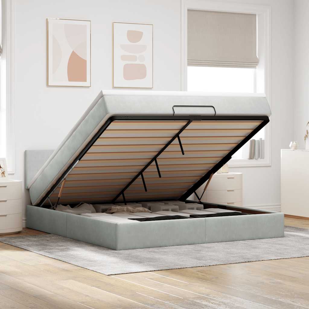 Ottoman bed met matras en LED's 180x200cm fluweel lichtgrijs is nu te koop bij PeponiXL, paradijselijk wonen!