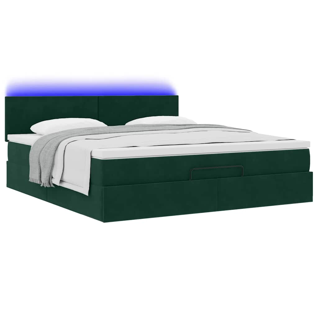 Ottoman bed met matras en LED's 180x200 cm fluweel donkergroen is nu te koop bij PeponiXL, paradijselijk wonen!