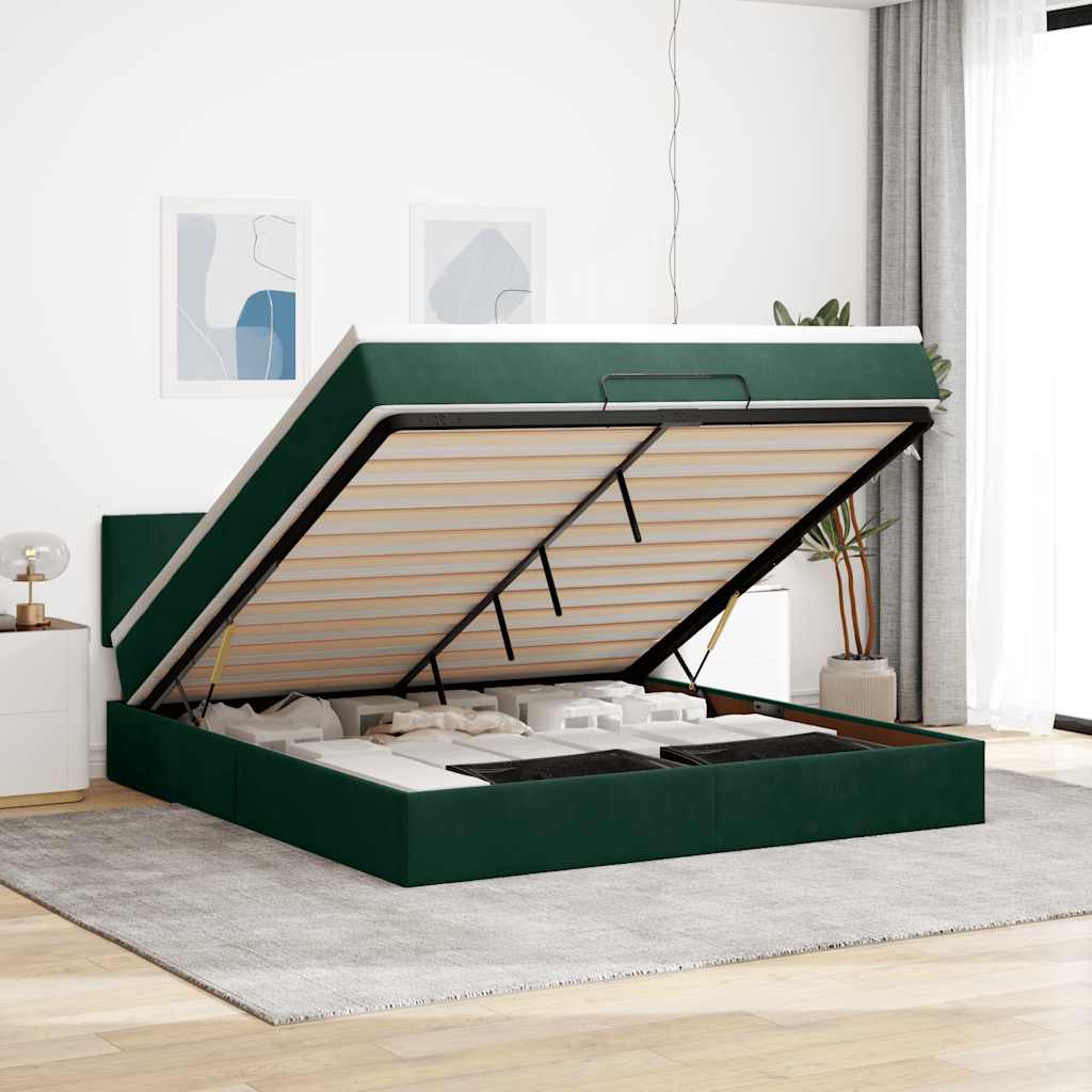 Ottoman bed met matras en LED's 180x200 cm fluweel donkergroen is nu te koop bij PeponiXL, paradijselijk wonen!