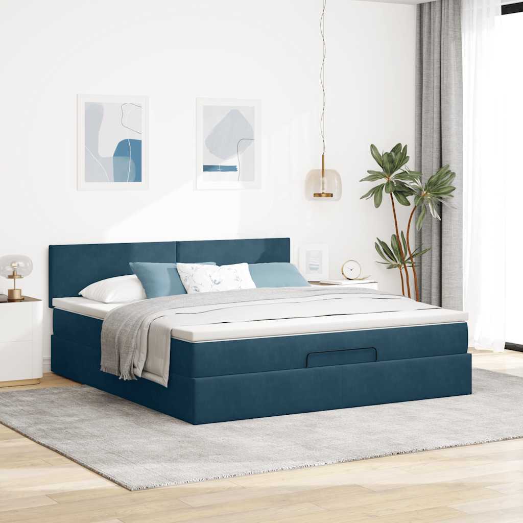 Ottoman bed met matras en LED's 180x200 cm fluweel donkerblauw is nu te koop bij PeponiXL, paradijselijk wonen!