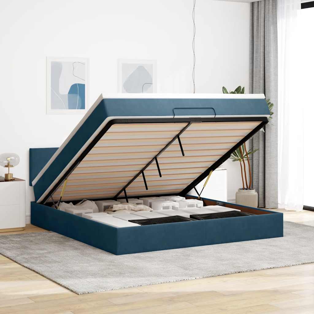 Ottoman bed met matras en LED's 180x200 cm fluweel donkerblauw is nu te koop bij PeponiXL, paradijselijk wonen!