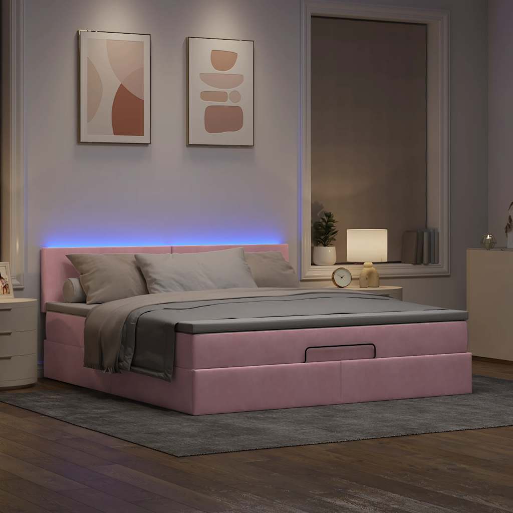 Bed poef met matras en LED's 180x200 cm fluweel roze is nu te koop bij PeponiXL, paradijselijk wonen!