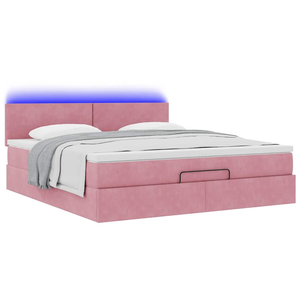 Bed poef met matras en LED's 180x200 cm fluweel roze is nu te koop bij PeponiXL, paradijselijk wonen!