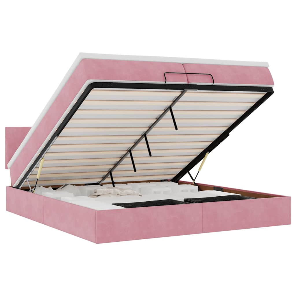 Ottoman bed met matrassen en LED's 200x200cm fluweel roze is nu te koop bij PeponiXL, paradijselijk wonen!
