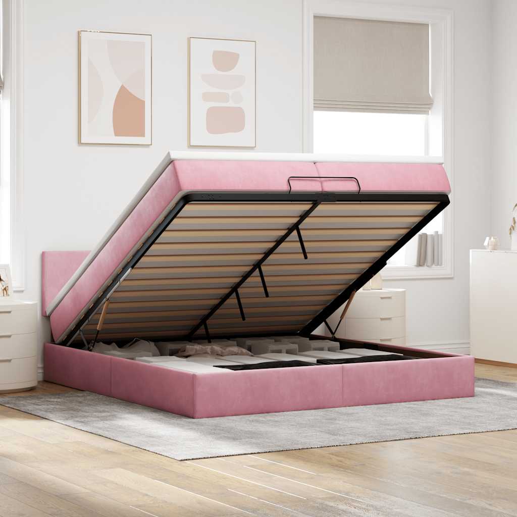 Ottoman bed met matrassen en LED's 200x200cm fluweel roze is nu te koop bij PeponiXL, paradijselijk wonen!