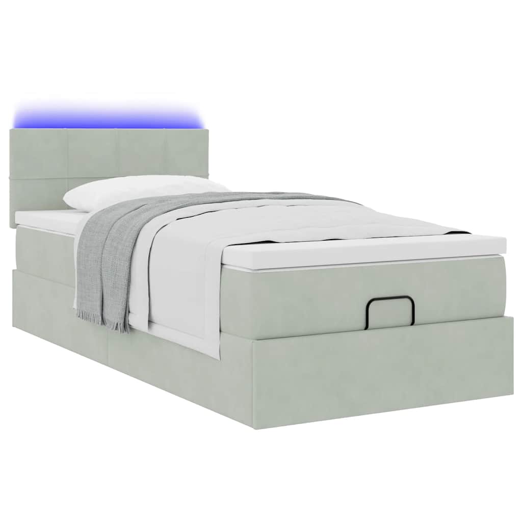 Ottoman bed met matras en LED's 90x190cm fluweel lichtgrijs is nu te koop bij PeponiXL, paradijselijk wonen!