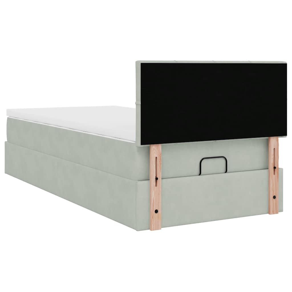Ottoman bed met matras en LED's 90x190cm fluweel lichtgrijs is nu te koop bij PeponiXL, paradijselijk wonen!