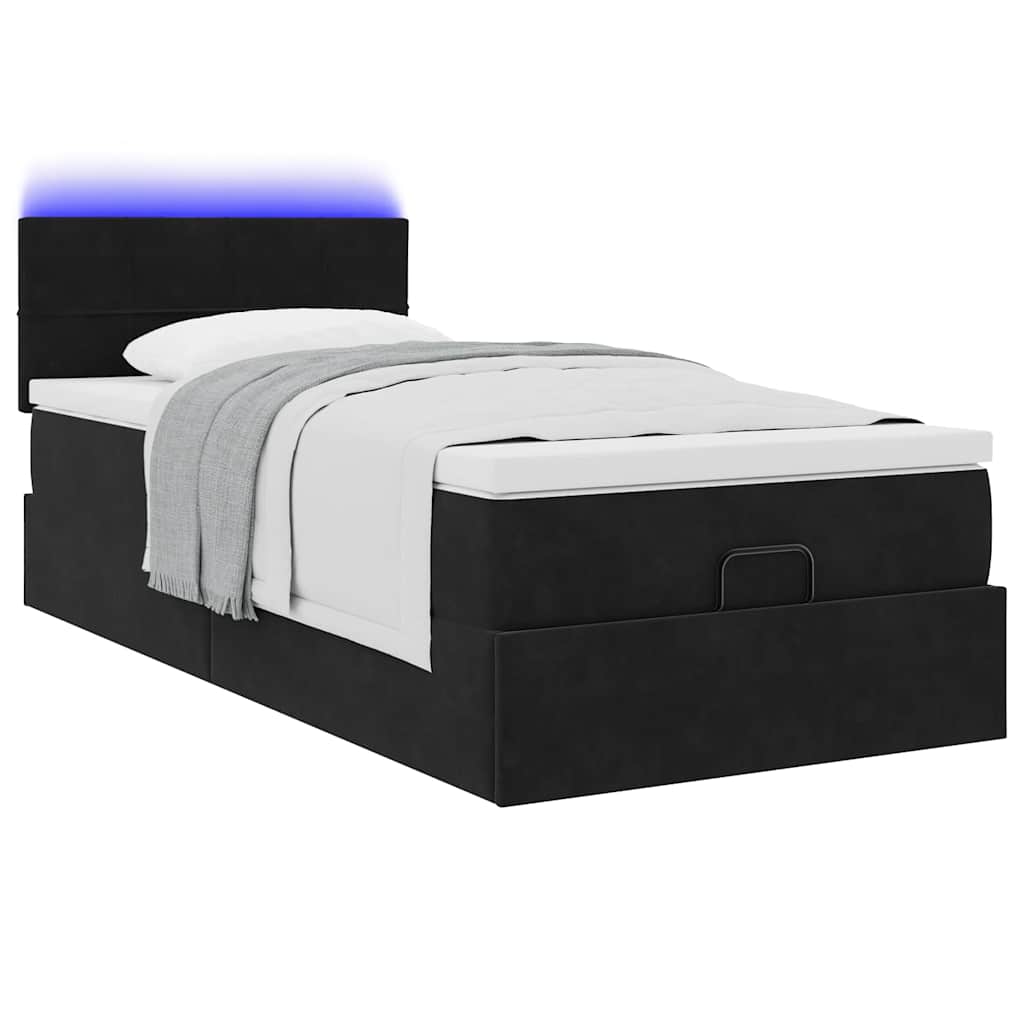 Ottoman bed met matras en LED's 90x190cm fluweel zwart is nu te koop bij PeponiXL, paradijselijk wonen!