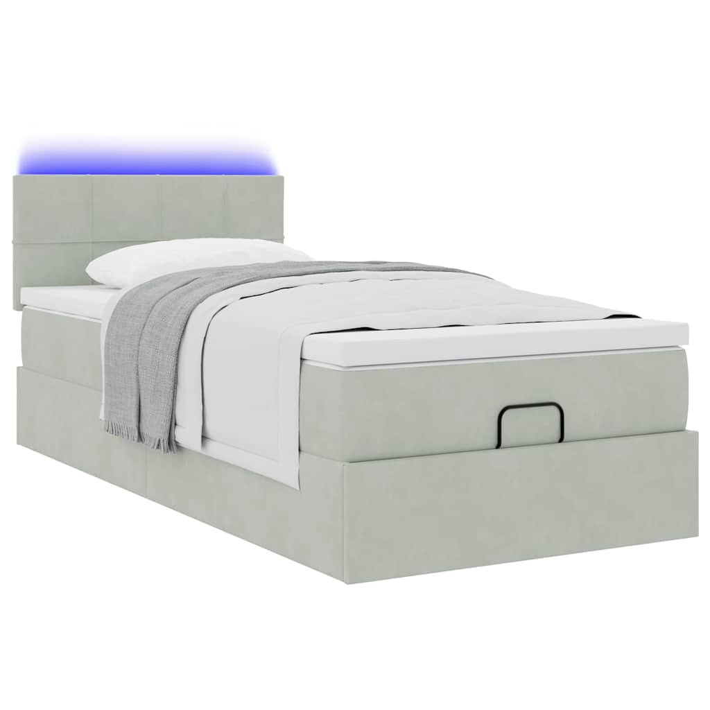 Ottoman bed met matras en LED's 100x200 cm fluweel lichtgrijs is nu te koop bij PeponiXL, paradijselijk wonen!