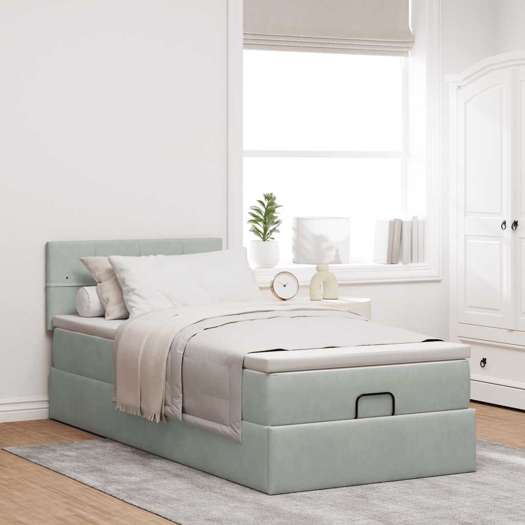 Ottoman bed met matras en LED's 100x200 cm fluweel lichtgrijs is nu te koop bij PeponiXL, paradijselijk wonen!