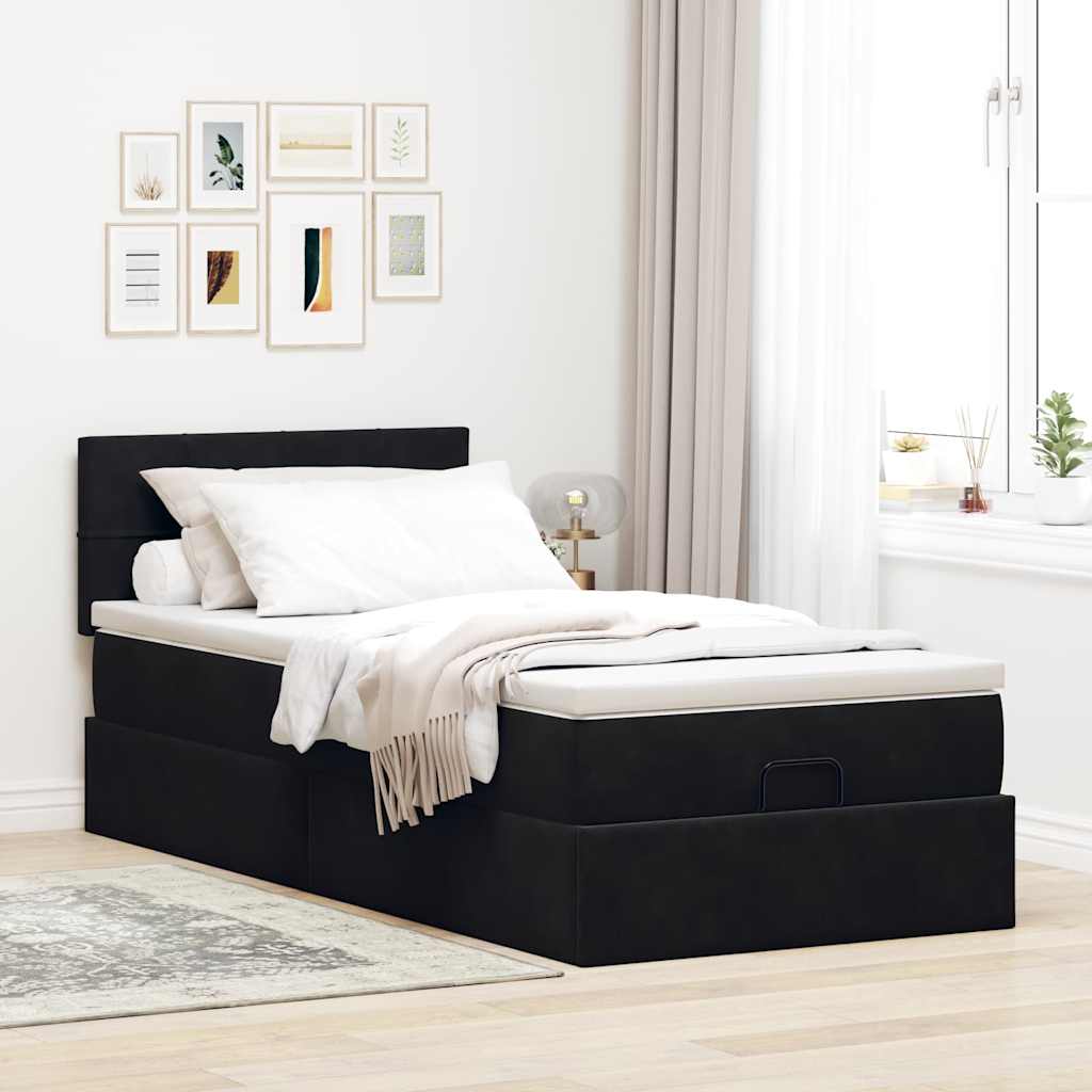 Ottoman bed met matras en LED's 100x200 cm fluweel zwart is nu te koop bij PeponiXL, paradijselijk wonen!
