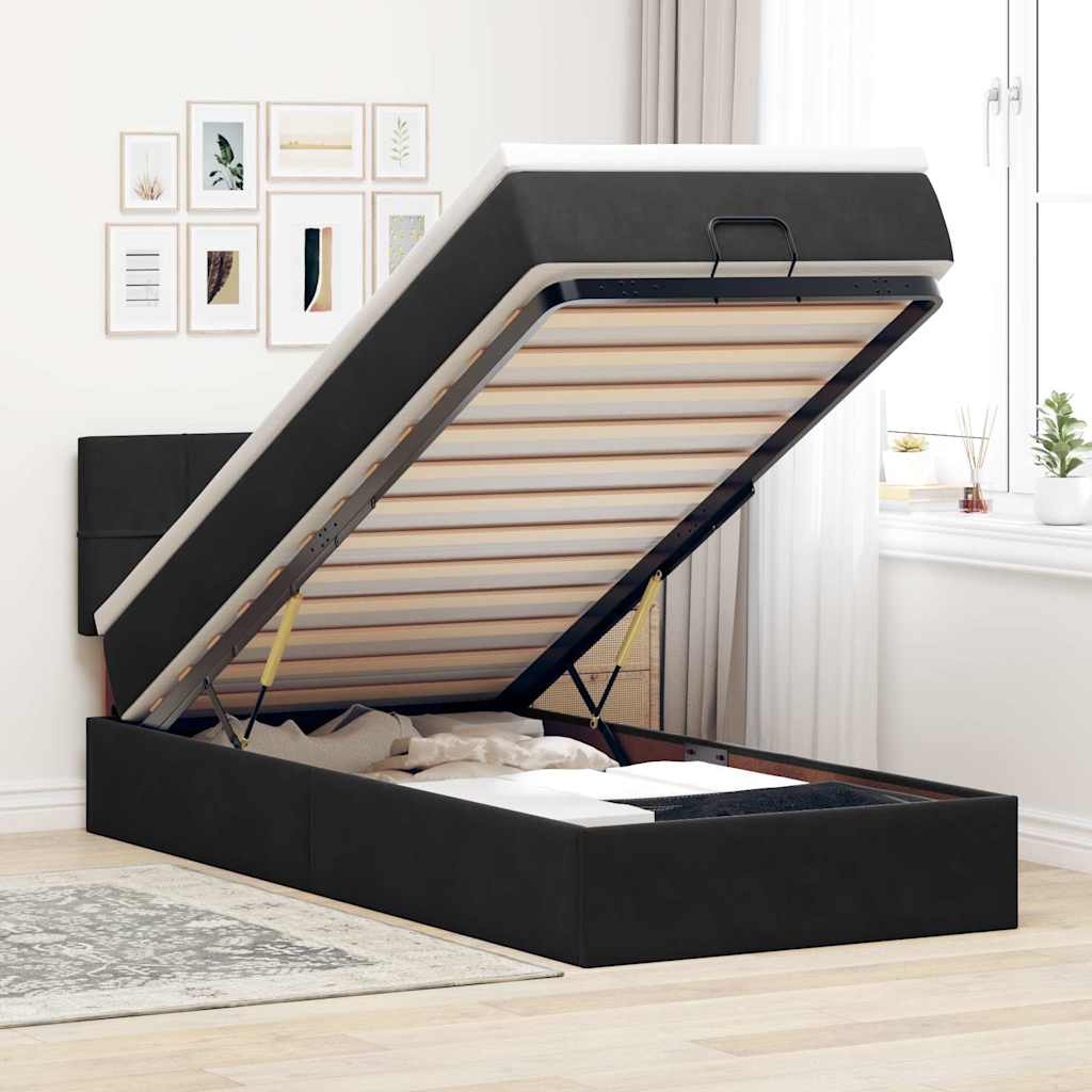 Ottoman bed met matras en LED's 100x200 cm fluweel zwart is nu te koop bij PeponiXL, paradijselijk wonen!