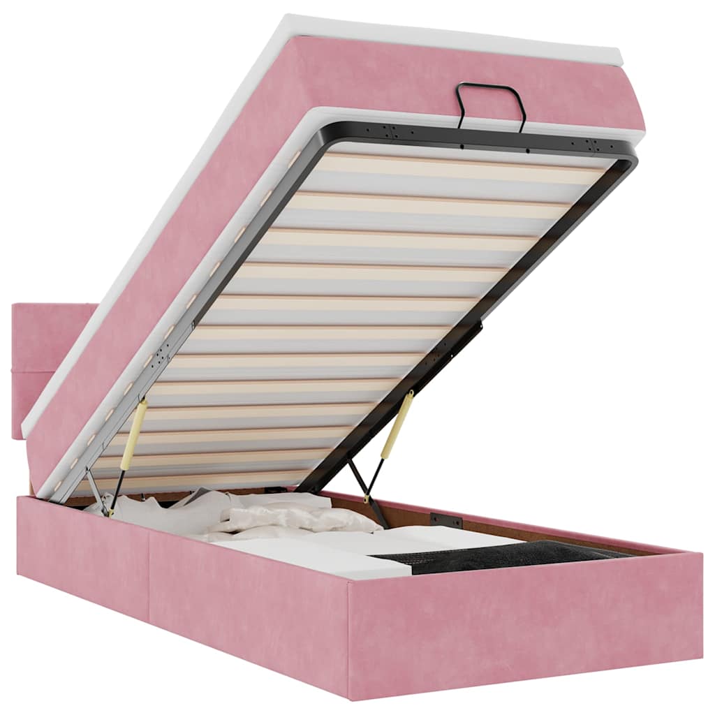Ottoman bed met matras en LED's 100x200 cm fluweel roze is nu te koop bij PeponiXL, paradijselijk wonen!