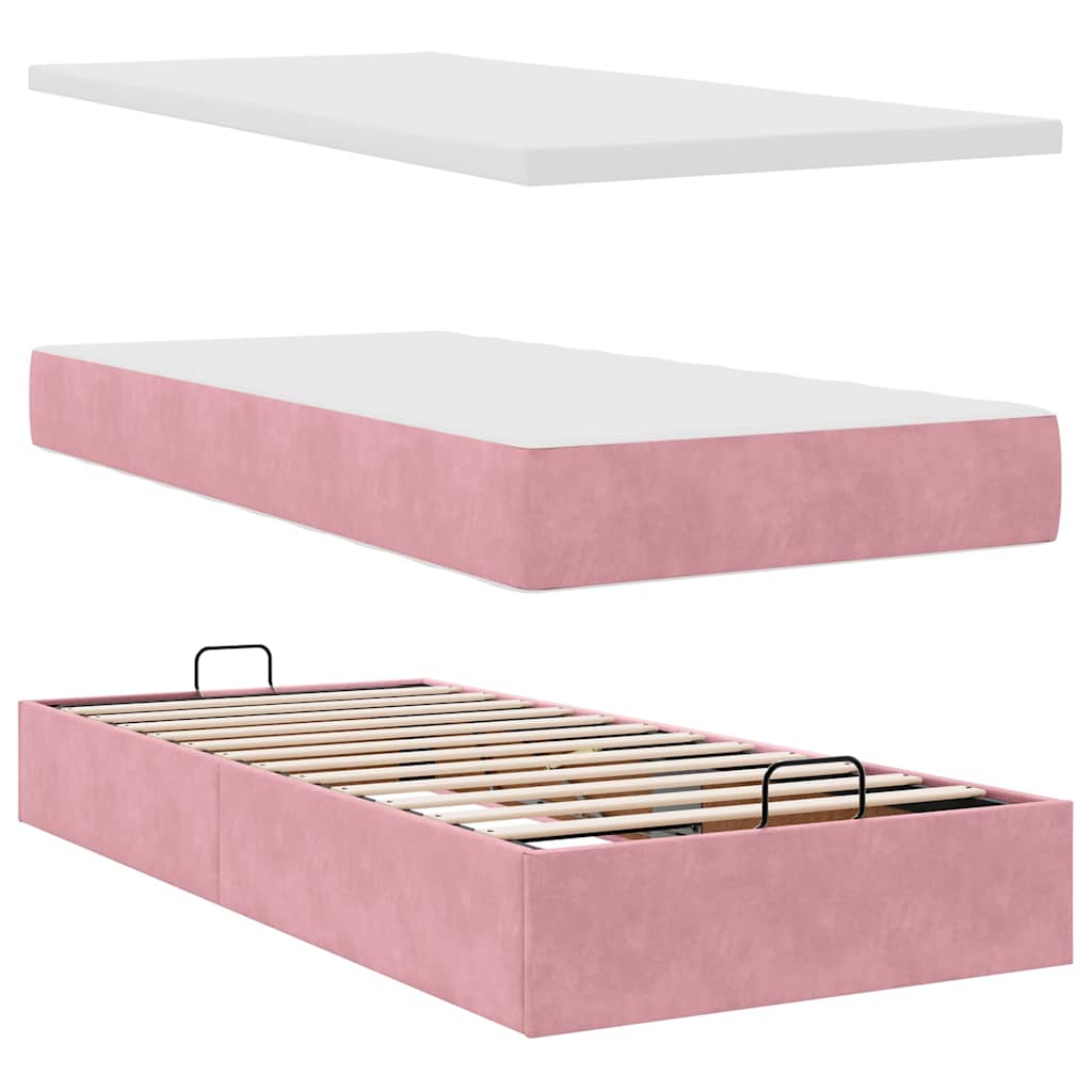 Ottoman bed met matras en LED's 100x200 cm fluweel roze is nu te koop bij PeponiXL, paradijselijk wonen!