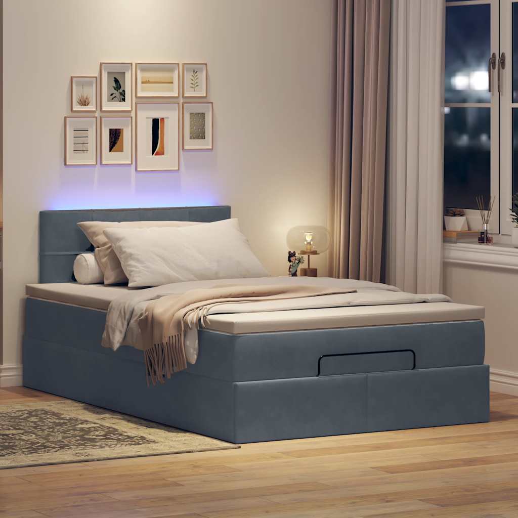 Bed poef met matras en LED's 120x190 cm fluweel donkergrijs is nu te koop bij PeponiXL, paradijselijk wonen!