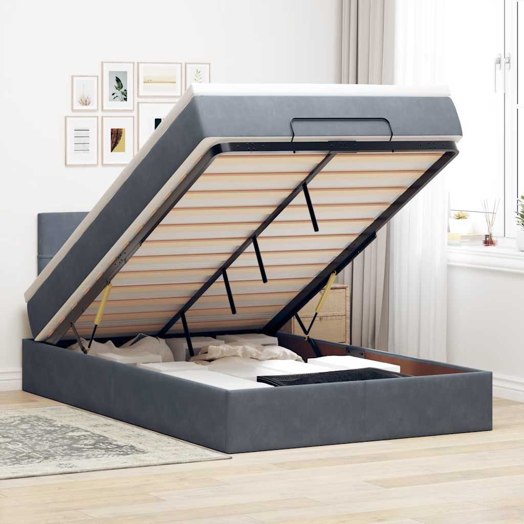 Bed poef met matras en LED's 120x190 cm fluweel donkergrijs is nu te koop bij PeponiXL, paradijselijk wonen!