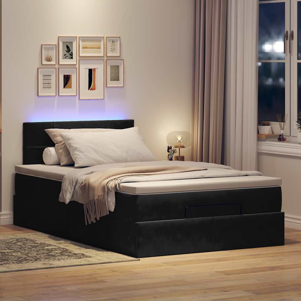 Bed poef met matras en LED's 120x190 cm fluweel zwart is nu te koop bij PeponiXL, paradijselijk wonen!