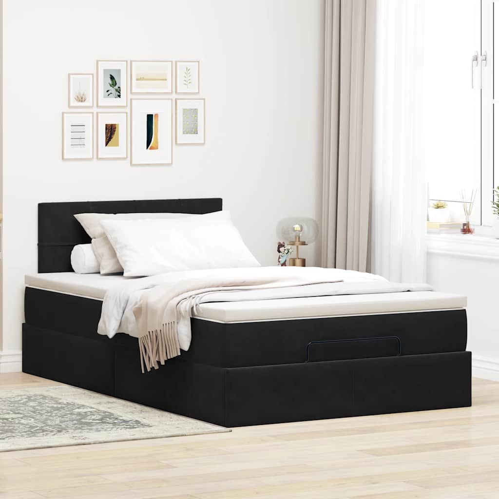 Bed poef met matras en LED's 120x190 cm fluweel zwart is nu te koop bij PeponiXL, paradijselijk wonen!