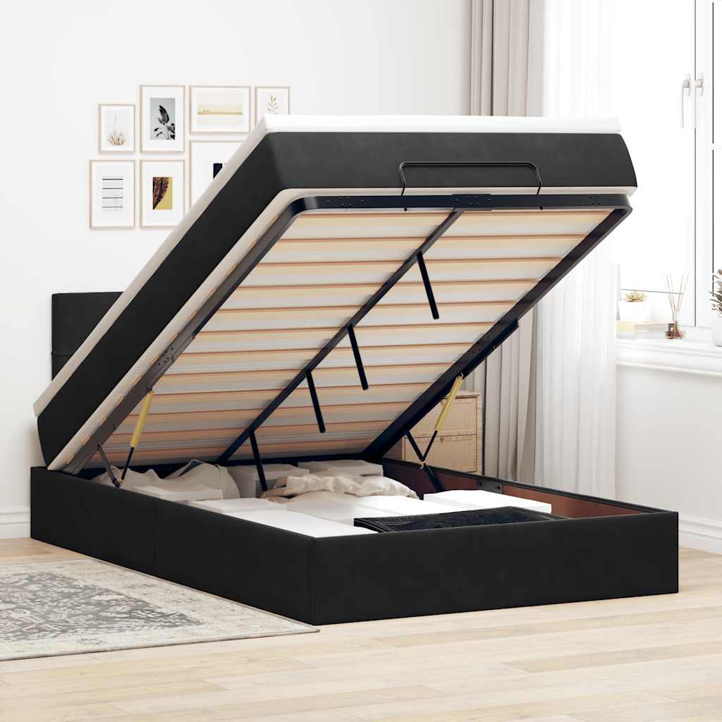 Bed poef met matras en LED's 120x190 cm fluweel zwart is nu te koop bij PeponiXL, paradijselijk wonen!