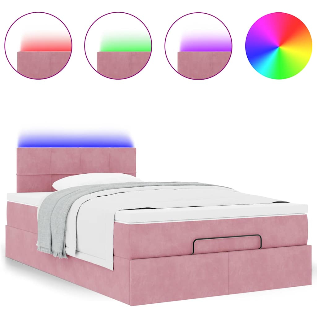 Bed poef met matras en LED's 120x190 cm fluweel roze is nu te koop bij PeponiXL, paradijselijk wonen!