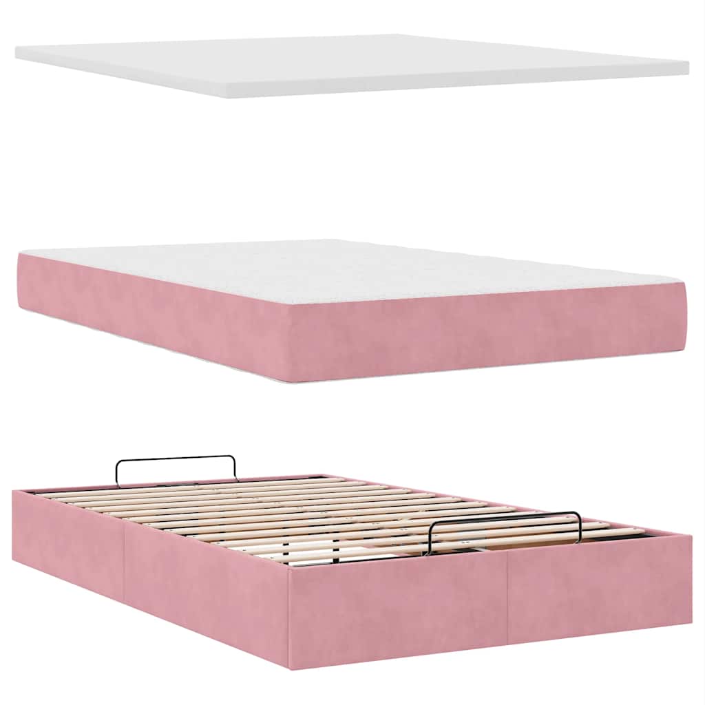 Bed poef met matras en LED's 120x190 cm fluweel roze is nu te koop bij PeponiXL, paradijselijk wonen!