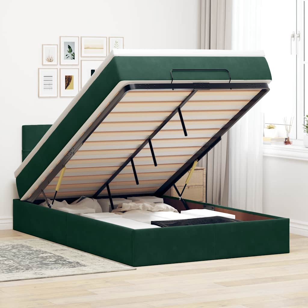 Ottoman bed met matras en LED's 120x200cm fluweel donkergroen is nu te koop bij PeponiXL, paradijselijk wonen!