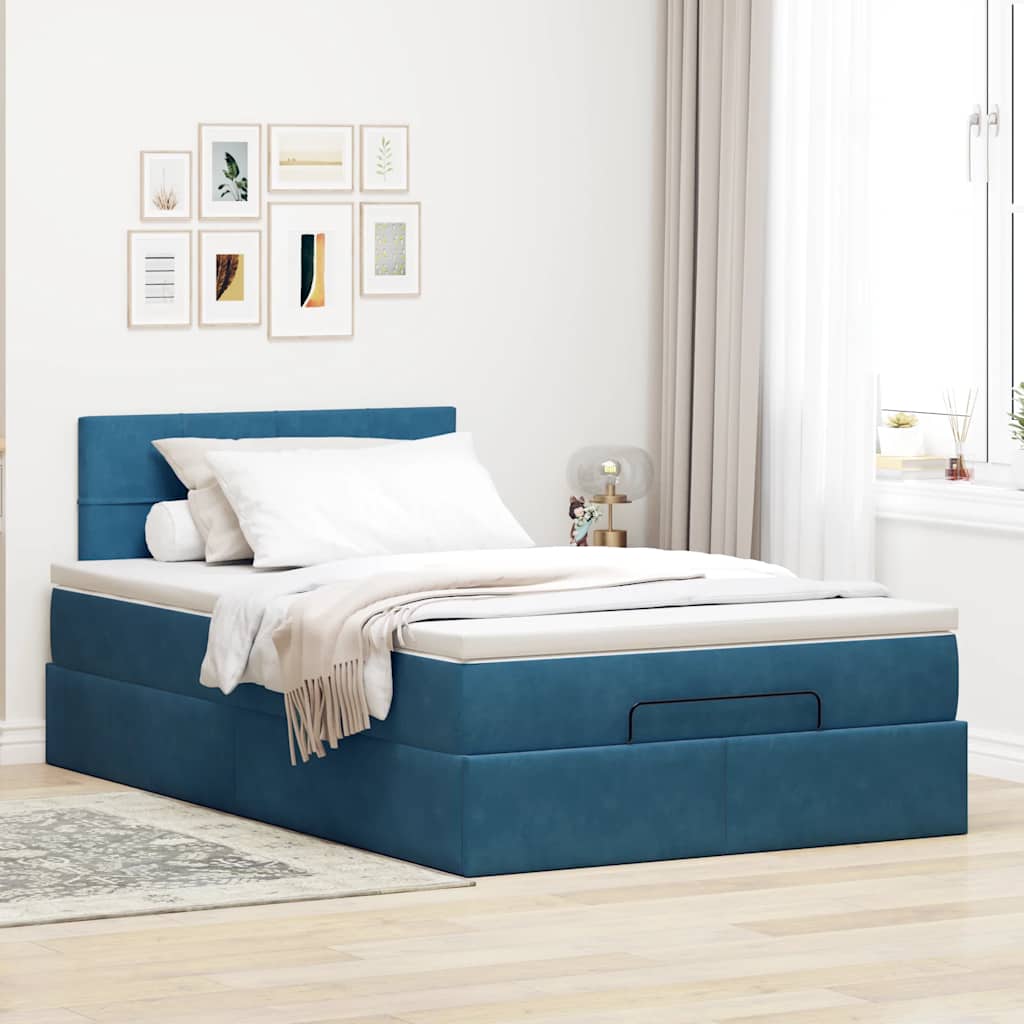 Ottoman bed met matras en LED's 120x200cm fluweel donkerblauw is nu te koop bij PeponiXL, paradijselijk wonen!