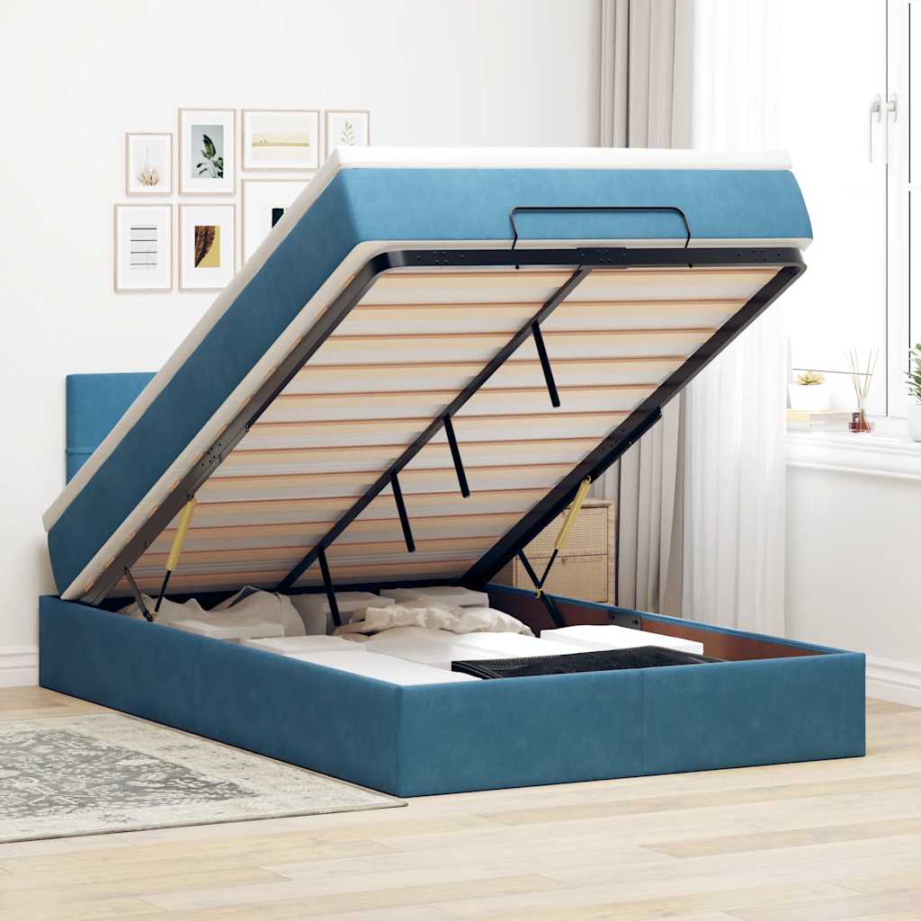 Ottoman bed met matras en LED's 120x200cm fluweel donkerblauw is nu te koop bij PeponiXL, paradijselijk wonen!