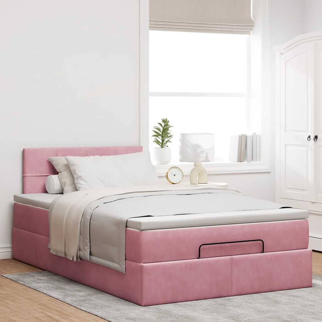Ottoman bed met matras en LED's 120x200cm fluweel roze is nu te koop bij PeponiXL, paradijselijk wonen!