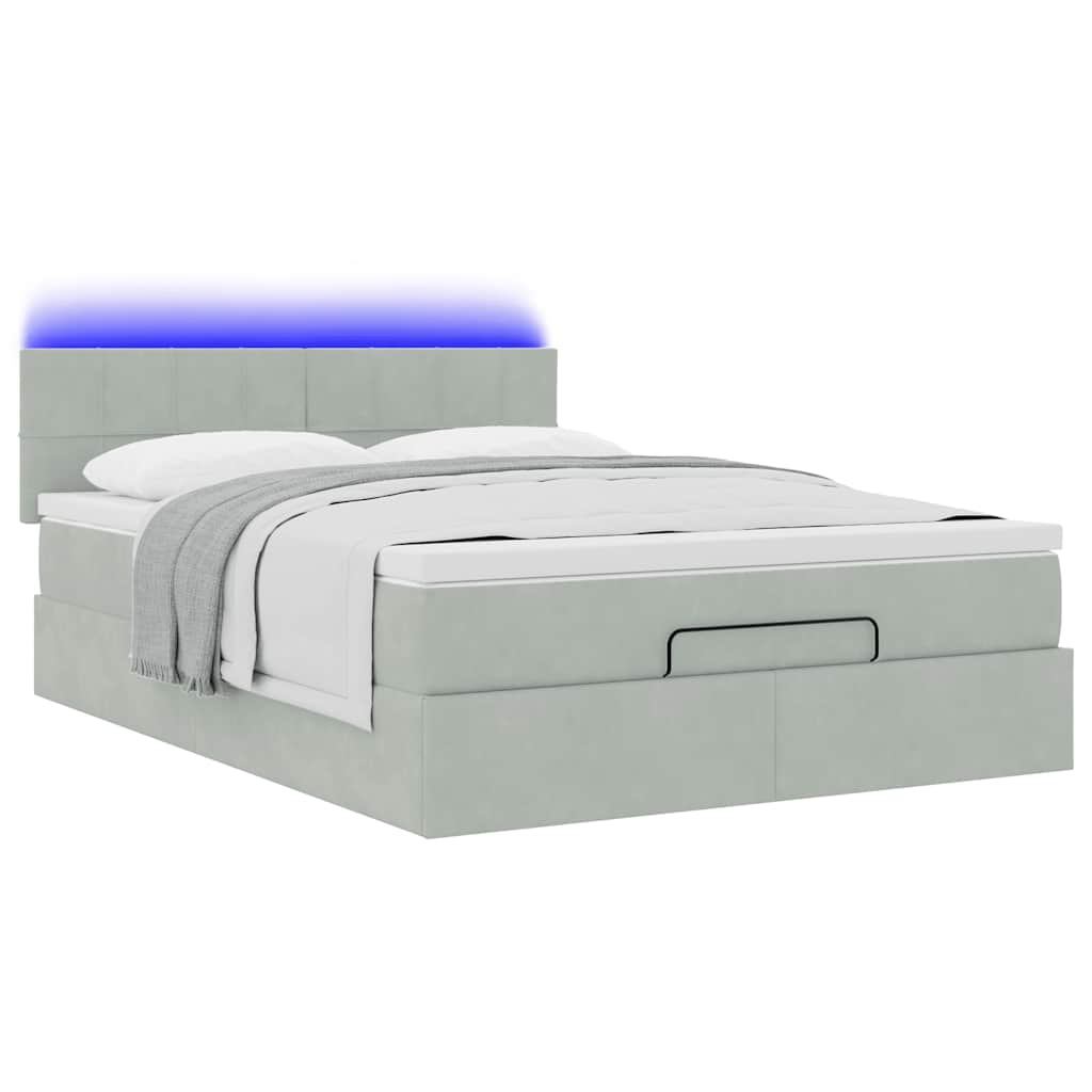 Ottoman bed met matras en LED's 140x190cm fluweel lichtgrijs is nu te koop bij PeponiXL, paradijselijk wonen!