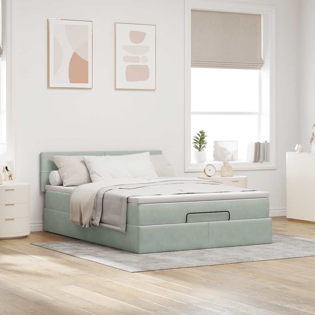 Ottoman bed met matras en LED's 140x190cm fluweel lichtgrijs is nu te koop bij PeponiXL, paradijselijk wonen!