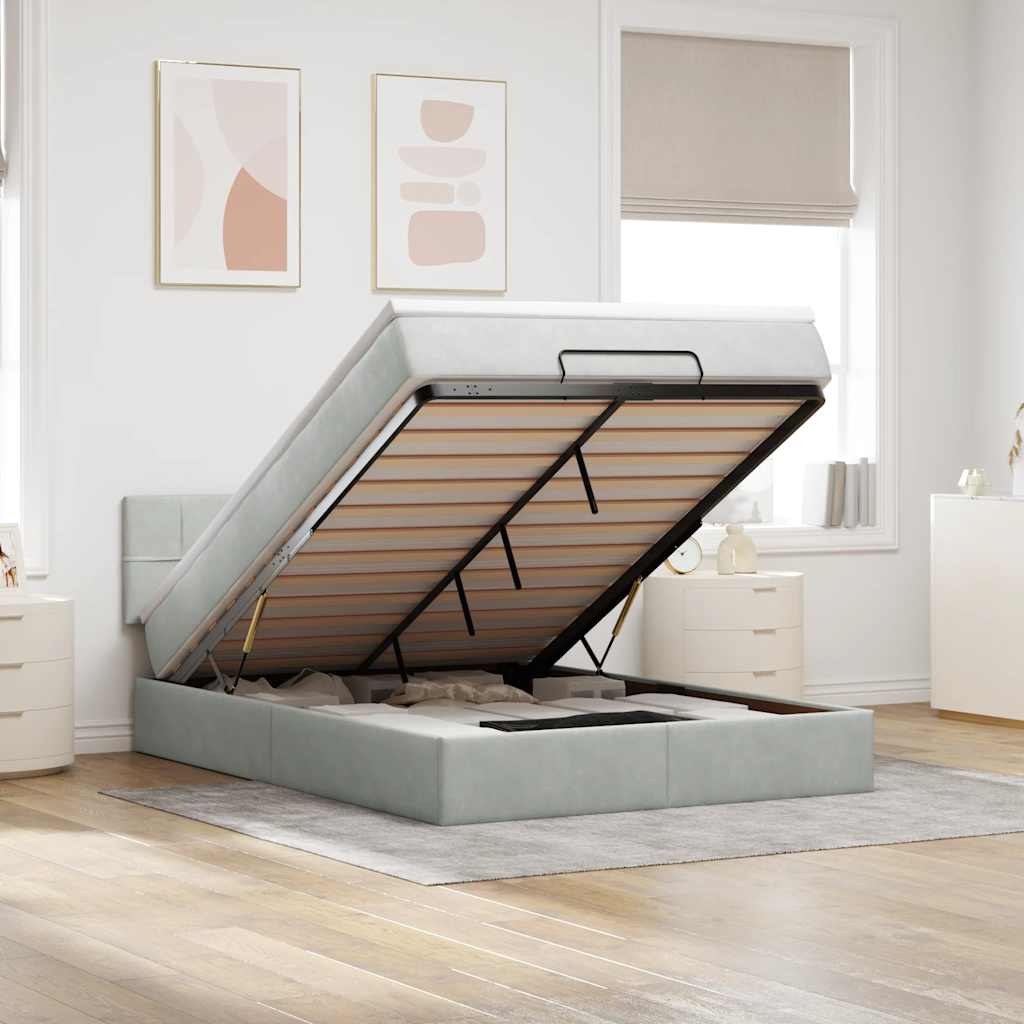 Ottoman bed met matras en LED's 140x190cm fluweel lichtgrijs is nu te koop bij PeponiXL, paradijselijk wonen!