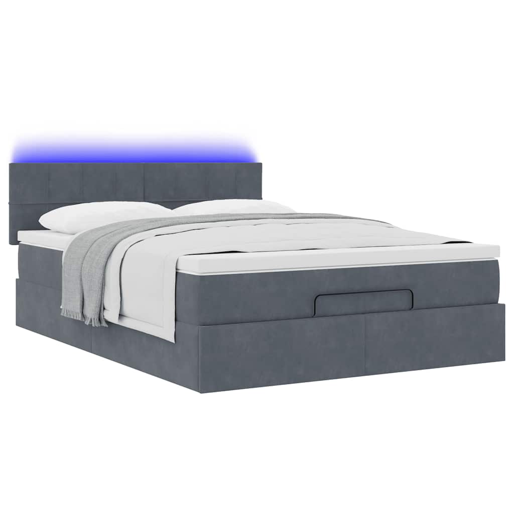 Ottoman bed met matras en LED's 140x190cm fluweel donkergrijs is nu te koop bij PeponiXL, paradijselijk wonen!