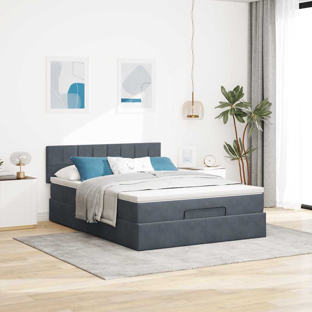 Ottoman bed met matras en LED's 140x190cm fluweel donkergrijs is nu te koop bij PeponiXL, paradijselijk wonen!